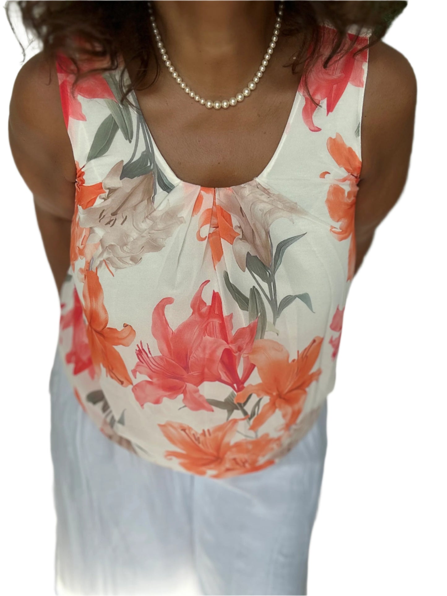Vintage Lily Print Puffball vest