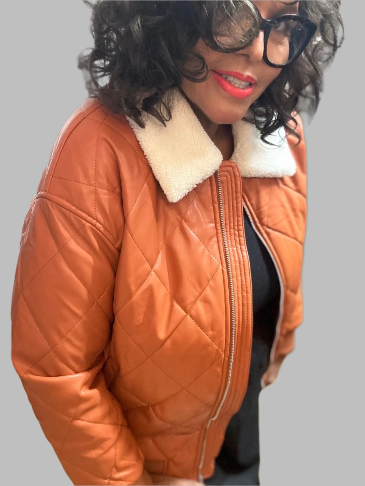 Burnt Orange Leather puffed jacket