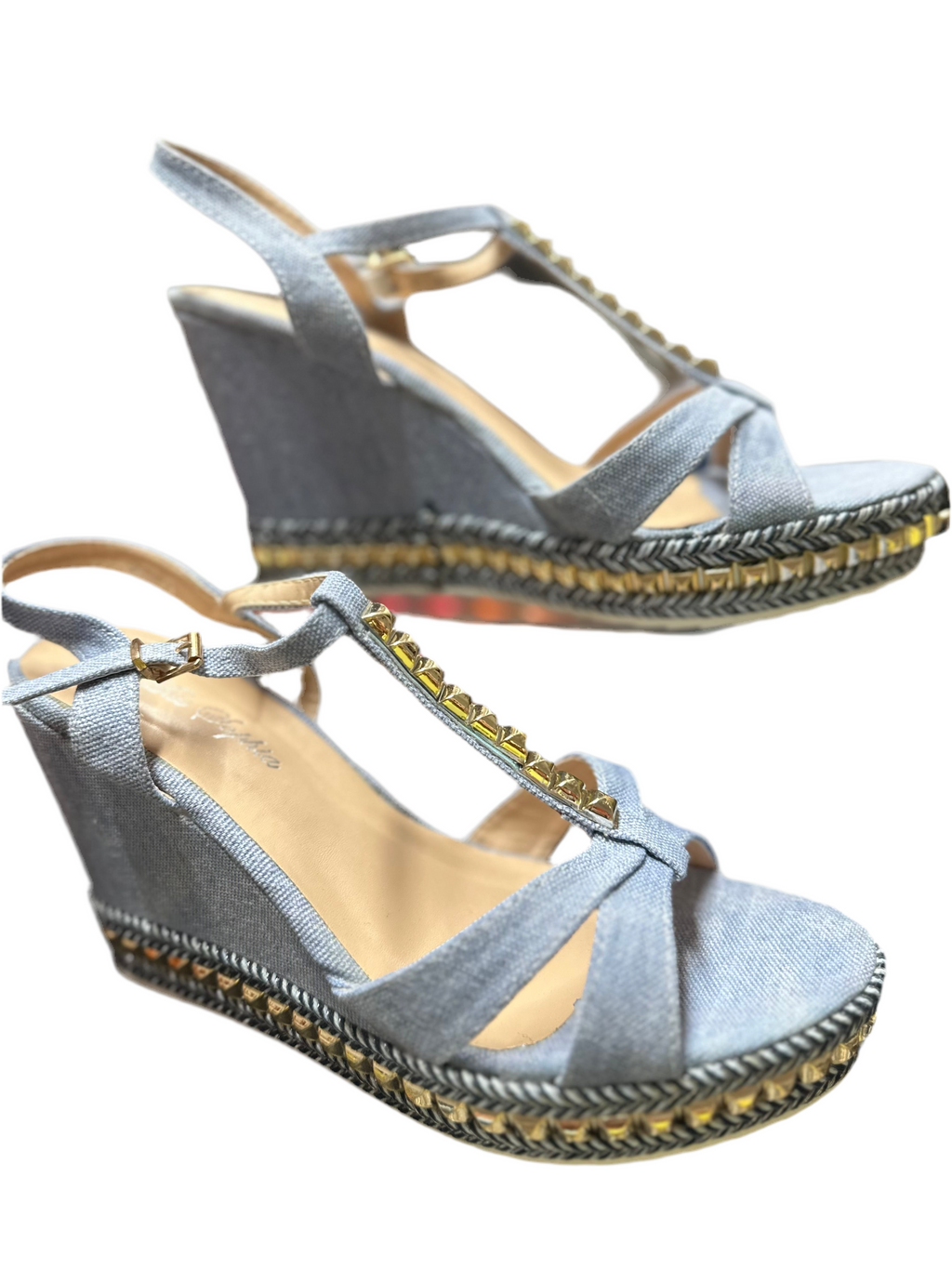 Rock stud blue wedges