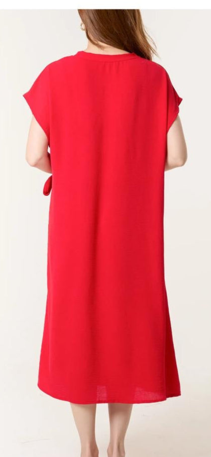 Short Sleeve Tie Front Dress