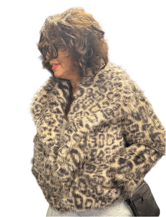 Leopard print faux fur coat